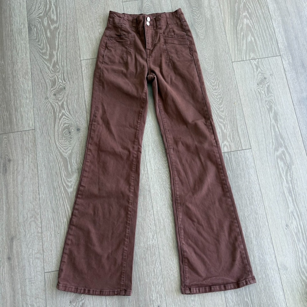 Altar'd State Womens Brown Classic Look Mid Rise Stretch Flared Jeans Size 24